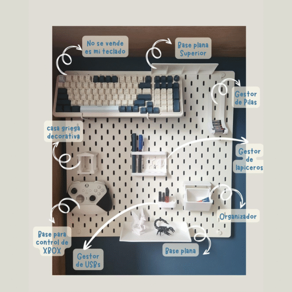 Kit accesorios Skadis IKEA impresos en 3D vista general
