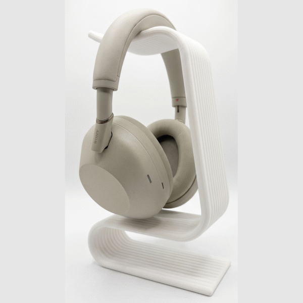 Soporte audifonos vista lateral Soporte audifonos escritorio vista lateral acabado blanco
