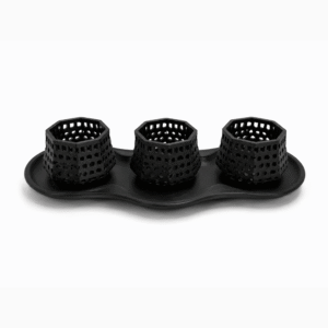 Set de 3 portavelas negros calados con bandeja decorativa impresos en 3D